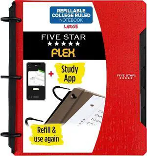Flex Refillable Notebook + Study App,College Ruled Paper and 1 Inch TechLock Ring Binder with Pockets,Tabs and Dividers,200 Sheet Capacity,Fire Red (29328AB2),(Pack of 6) Flex Refillable Notebook + Study App,College Ruled Paper and 1 Inch TechLock Ring Binder with Pockets,Tabs and Dividers,200 Sheet Capacity,Fire Red (29328AB2),(Pack of 6)