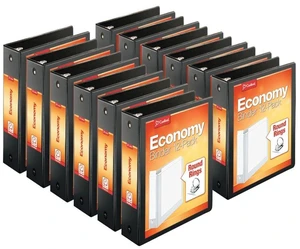 Economy 3-Ring Binders, 3", Round Rings, Holds 625 Sheets, ClearVue Presentation View, Non-Stick, Black, Carton of 12 (90650) Economy 3-Ring Binders, 3", Round Rings, Holds 625 Sheets, ClearVue Presentation View, Non-Stick, Black, Carton of 12 (90650)