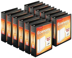 Economy 3-Ring Binders, 2", Round Rings, Holds 475 Sheets, ClearVue Presentation View, Non-Stick, Black, Carton of 12 (90640) Economy 3-Ring Binders, 2", Round Rings, Holds 475 Sheets, ClearVue Presentation View, Non-Stick, Black, Carton of 12 (90640)
