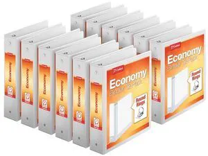 Economy 3-Ring Binders, 2", Round Rings, Holds 475 Sheets, ClearVue Presentation View, Non-Stick, White, Carton of 12 (90641) Economy 3-Ring Binders, 2", Round Rings, Holds 475 Sheets, ClearVue Presentation View, Non-Stick, White, Carton of 12 (90641)