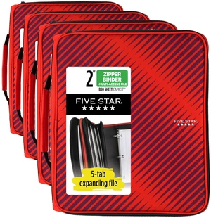 Zipper Binder, 2 Inch 3-Ring Binder with Round Rings, 5-Tab Expanding File, 380 Sheet Capacity, Fire Red (72538) (Pack of 4) Zipper Binder, 2 Inch 3-Ring Binder with Round Rings, 5-Tab Expanding File, 380 Sheet Capacity, Fire Red (72538) (Pack of 4)