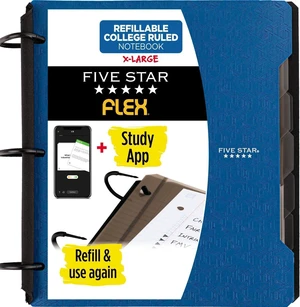 Flex Refillable Notebook + Study App, College Ruled Paper and 1-1/2 Inch TechLock Ring Binder with Pockets, Tabs and Dividers, 300 Sheet Capacity, Pacific Blue (29324AD2) (Pack of 6) Flex Refillable Notebook + Study App, College Ruled Paper and 1-1/2 Inch TechLock Ring Binder with Pockets, Tabs and Dividers, 300 Sheet Capacity, Pacific Blue (29324AD2) (Pack of 6)