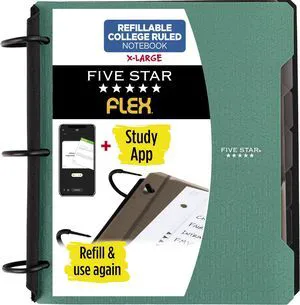 Flex Refillable Notebook + Study App, College Ruled Paper and 1-1/2 Inch TechLock Ring Binder with Pockets, Tabs and Dividers, 300 Sheet Capacity, Seaglass Green (29324AQ8) (Pack of 6) Flex Refillable Notebook + Study App, College Ruled Paper and 1-1/2 Inch TechLock Ring Binder with Pockets, Tabs and Dividers, 300 Sheet Capacity, Seaglass Green (29324AQ8) (Pack of 6)