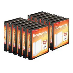 Economy 3-Ring Binders, 1", Round Rings, Holds 225 Sheets, Clearvue Presentation View, Non-Stick, Black, Carton of 12 Economy 3-Ring Binders, 1", Round Rings, Holds 225 Sheets, Clearvue Presentation View, Non-Stick, Black, Carton of 12