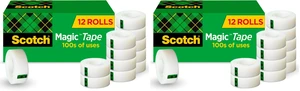 Magic Tape,Invisible,Home Office Supplies and Back to School Supplies for College and Classrooms,12 Rolls,(Pack of 2) Magic Tape,Invisible,Home Office Supplies and Back to School Supplies for College and Classrooms,12 Rolls,(Pack of 2)