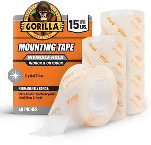 Tough & Clear, Double Sided Mounting Tape, Weatherproof, 1" x 60", Clear, (Pack of 12) Tough & Clear, Double Sided Mounting Tape, Weatherproof, 1" x 60", Clear, (Pack of 12)