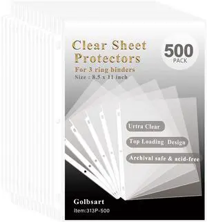 Clear Sheet Protectors for 3 Ring Binder, 500 Pack Plastic Sleeves for Paper 8.5x11, Acid Free Page Protectors Sleeves, Top Loading Document Protector Sheets for School Office Home Clear Sheet Protectors for 3 Ring Binder, 500 Pack Plastic Sleeves for Paper 8.5x11, Acid Free Page Protectors Sleeves, Top Loading Document Protector Sheets for School Office Home