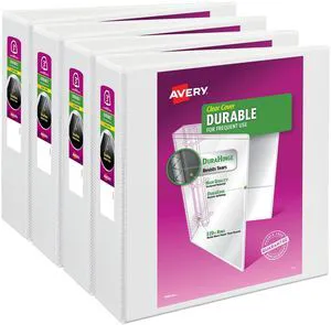 Durable Clear View 3 Ring Binders, 3 Inch Binder Rings, 4 White Binders (09203) Durable Clear View 3 Ring Binders, 3 Inch Binder Rings, 4 White Binders (09203)
