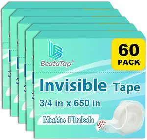 Bulk Tape clear, Invisible Tape, Matte Finish, Writable, 3/4 in x 650 in, 60 Rolls with Dispensers, Transparent Tape, Ideal for Christmas Wrapping Paper, Gift Wrap, School Supplies & Office Use Bulk Tape clear, Invisible Tape, Matte Finish, Writable, 3/4 in x 650 in, 60 Rolls with Dispensers, Transparent Tape, Ideal for Christmas Wrapping Paper, Gift Wrap, School Supplies & Office Use