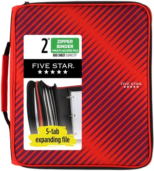 Zipper Binder, 2 Inch 3-Ring Binder with Round Rings, 5-Tab Expanding File, 380 Sheet Capacity, Fire Red (72538) Zipper Binder, 2 Inch 3-Ring Binder with Round Rings, 5-Tab Expanding File, 380 Sheet Capacity, Fire Red (72538)
