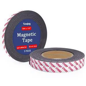 Sticky Magnetic Tape for Crafts & DIY, 20ft x 1/2in (Pack of 3) Flexible Magnet Strip with Adhesive Backing, Easy to Cut, For Fridge, Whiteboard, Office & School Supplies Sticky Magnetic Tape for Crafts & DIY, 20ft x 1/2in (Pack of 3) Flexible Magnet Strip with Adhesive Backing, Easy to Cut, For Fridge, Whiteboard, Office & School Supplies