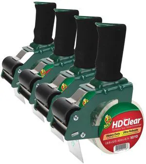HD Clear Packing Tape Dispenser Heavy Duty Packaging Tape Gun for Packing Boxes, Shipping and Moving - Includes 1 Refill Roll of HD Clear 1.88 in. x 50 Yards - Foam Handle (287398) (Pack of 4) HD Clear Packing Tape Dispenser Heavy Duty Packaging Tape Gun for Packing Boxes, Shipping and Moving - Includes 1 Refill Roll of HD Clear 1.88 in. x 50 Yards - Foam Handle (287398) (Pack of 4)