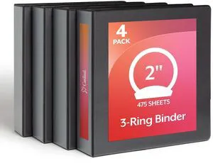 Economy 3 Ring Binder, 2 Inch, Presentation View, Black, Holds 475 Sheets, Nonstick, PVC Free, 4 Pack of Binders (79522) Economy 3 Ring Binder, 2 Inch, Presentation View, Black, Holds 475 Sheets, Nonstick, PVC Free, 4 Pack of Binders (79522)
