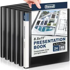 Presentation Binder 24-Pocket, 8.5x11 Plastic Sleeves, Black Presentation Book or Portfolio Binder displays 48 pages for documents, certificates, photos, and school projects Presentation Binder 24-Pocket, 8.5x11 Plastic Sleeves, Black Presentation Book or Portfolio Binder displays 48 pages for documents, certificates, photos, and school projects