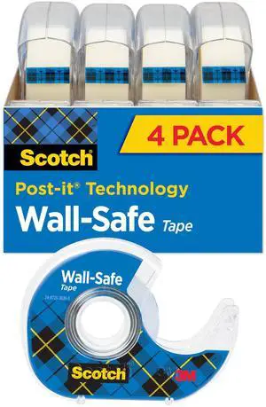 Wall-Safe Tape, 4 Dispensered Rolls, Sticks Securely, Removes Cleanly, Invisible, Designed for Displaying, Photo Safe, 3/4 in x 650 in (4183) Wall-Safe Tape, 4 Dispensered Rolls, Sticks Securely, Removes Cleanly, Invisible, Designed for Displaying, Photo Safe, 3/4 in x 650 in (4183)