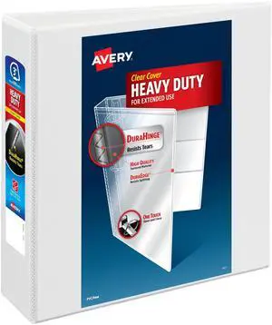 ® Heavy-Duty View 3 Ring Binder, 3" EZD® Rings, 1 White Binder For Heavy School, Home and Office Use, DuraHinge Tear-Resistant Spine, DuraEdge Split-Resistant Sides, Interior Pockets ® Heavy-Duty View 3 Ring Binder, 3" EZD® Rings, 1 White Binder For Heavy School, Home and Office Use, DuraHinge Tear-Resistant Spine, DuraEdge Split-Resistant Sides, Interior Pockets