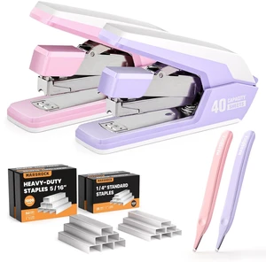 Stapler for Desk with 40-50 Sheet Capacity, 4000 Staples, 2 Pack 1-Touch Stapling, Ergonomic & Easy to Load Desktop Staplers, Heavy Duty Stapler, and Magnetic Staple Remover Stapler for Desk with 40-50 Sheet Capacity, 4000 Staples, 2 Pack 1-Touch Stapling, Ergonomic & Easy to Load Desktop Staplers, Heavy Duty Stapler, and Magnetic Staple Remover