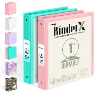 2 Pack BinderX Extra Durable 3 Ring Binder, 1 Inch Binder Round Rings, Fits 350 Sheets of 8.5x11 Paper, Customizable View Cover with Inside Pockets, Cute 1 Inch Binders 3 Ring, Pink & Aqua Blue 2 Pack BinderX Extra Durable 3 Ring Binder, 1 Inch Binder Round Rings, Fits 350 Sheets of 8.5x11 Paper, Customizable View Cover with Inside Pockets, Cute 1 Inch Binders 3 Ring, Pink & Aqua Blue