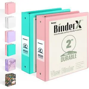 2 Pack BinderX Extra Durable 3 Ring Binder, 2 Inch Binder Round Ring, Fits 900 Sheets of 8.5x11 Paper, Customizable View Cover with Inside Pockets, Cute School Supplies for Girls, Pink & Aqua Blue 2 Pack BinderX Extra Durable 3 Ring Binder, 2 Inch Binder Round Ring, Fits 900 Sheets of 8.5x11 Paper, Customizable View Cover with Inside Pockets, Cute School Supplies for Girls, Pink & Aqua Blue