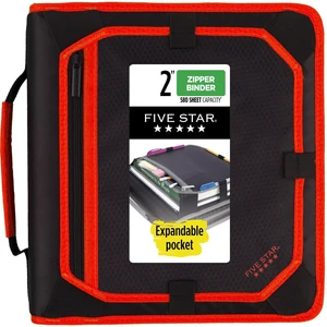 Zipper Binder, 2 Inch 3-Ring Binder with Round Rings, Expansion Panel and 5-Tab Expanding File, 580 Sheet Capacity, Red/Black (29052CE8) Zipper Binder, 2 Inch 3-Ring Binder with Round Rings, Expansion Panel and 5-Tab Expanding File, 580 Sheet Capacity, Red/Black (29052CE8)