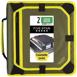 Zipper Binder, 2 Inch 3-Ring Binder with Round Rings, Expansion Panel and 5-Tab Expanding File, 580 Sheet Capacity, Olive/Citrus (290520C) Zipper Binder, 2 Inch 3-Ring Binder with Round Rings, Expansion Panel and 5-Tab Expanding File, 580 Sheet Capacity, Olive/Citrus (290520C)