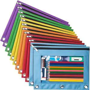 12 Pack Pencil Pouche for 3 Ring Binder, Smooth Zipper Pencil Bag Pencil Pouchs, Multi-Color Pencil Case for Binder, Clear Top Binder Pencil Pouch, Pencil Bag with 3 Re-enforced Grommets 12 Pack Pencil Pouche for 3 Ring Binder, Smooth Zipper Pencil Bag Pencil Pouchs, Multi-Color Pencil Case for Binder, Clear Top Binder Pencil Pouch, Pencil Bag with 3 Re-enforced Grommets