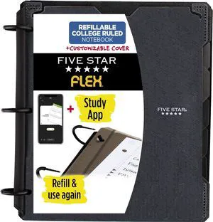 Flex Refillable Notebook + Study App,College Ruled Paper and 1 Inch TechLock Ring Binder with Customizable Cover,Pockets,Tabs and Dividers,200 Sheet Capacity,Black (29326AA2) (Pack of 6) Flex Refillable Notebook + Study App,College Ruled Paper and 1 Inch TechLock Ring Binder with Customizable Cover,Pockets,Tabs and Dividers,200 Sheet Capacity,Black (29326AA2) (Pack of 6)