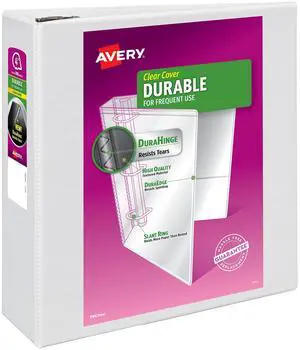 Durable View 3 Ring Binder, 4 Inch EZD Rings, 1 White Binder (09801) For Daily School, Home and Office Use, Tear-Resistant Spine, DuraEdge Split-Resistant Sides, Nonstick Interior Pockets Durable View 3 Ring Binder, 4 Inch EZD Rings, 1 White Binder (09801) For Daily School, Home and Office Use, Tear-Resistant Spine, DuraEdge Split-Resistant Sides, Nonstick Interior Pockets