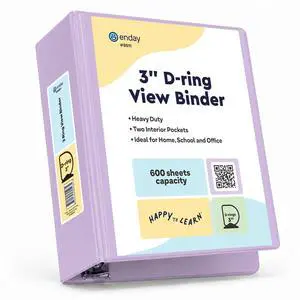 3 Inch Binder, Purple - 3 Inch 3 Ring Binder, D-Ring Pastel with Clear View Cover for Letter Size 8.5 x 11'' Paper & 2 Inside Pockets, Ideal for School Supplies, Office, and Home 3 Inch Binder, Purple - 3 Inch 3 Ring Binder, D-Ring Pastel with Clear View Cover for Letter Size 8.5 x 11'' Paper & 2 Inside Pockets, Ideal for School Supplies, Office, and Home