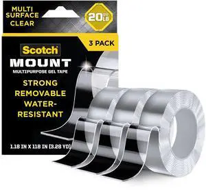 Multi-Purpose Gel Mounting Tape, Clear, 1 Roll 1.18 in x 118 in, Holds up to 20 lb, STRONG HOLDING POWER (420-3M-3ES) Multi-Purpose Gel Mounting Tape, Clear, 1 Roll 1.18 in x 118 in, Holds up to 20 lb, STRONG HOLDING POWER (420-3M-3ES)