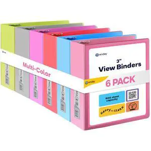 3 inch Binder (6 Pack - Assorted Colors) 3 Ring Binder 3 inch with Clear View Cover and 2 Inside Pocket - for Letter Size 8.5 x 11'' Paper, Ideal for School Supplies, Office, and Home 3 inch Binder (6 Pack - Assorted Colors) 3 Ring Binder 3 inch with Clear View Cover and 2 Inside Pocket - for Letter Size 8.5 x 11'' Paper, Ideal for School Supplies, Office, and Home