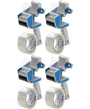 Packing Tape Dispenser Gun 2-Inch, Blue, 4 Pack with 4 Rolls Tape Heavy Duty Packing Tape with Dispenser for Mailing, Moving Boxes and Packaging Packing Tape Dispenser Gun 2-Inch, Blue, 4 Pack with 4 Rolls Tape Heavy Duty Packing Tape with Dispenser for Mailing, Moving Boxes and Packaging