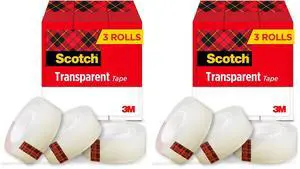 Transparent Tape, Clear Tape Engineered for Office and Home Use, 1 Inch Core 3/4 in x 1000 in, 3 Boxes (Pack of 2) Transparent Tape, Clear Tape Engineered for Office and Home Use, 1 Inch Core 3/4 in x 1000 in, 3 Boxes (Pack of 2)