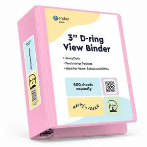 3 Inch Binder, Pink - 3 Inch 3 Ring Binder, D-Ring Pastel with Clear View Cover for Letter Size 8.5 x 11'' Paper & 2 Inside Pockets, Ideal for School Supplies, Office, and Home 3 Inch Binder, Pink - 3 Inch 3 Ring Binder, D-Ring Pastel with Clear View Cover for Letter Size 8.5 x 11'' Paper & 2 Inside Pockets, Ideal for School Supplies, Office, and Home