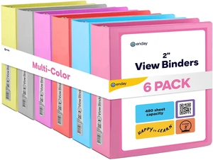2 inch 3 Ring Binder (6 Pack - Assorted Colors) Binder 2 inch with Clear View Cover and 2 Inside Pocket - for Letter Size 8.5 x 11'' Paper, Ideal for School Supplies, Office, and Home 2 inch 3 Ring Binder (6 Pack - Assorted Colors) Binder 2 inch with Clear View Cover and 2 Inside Pocket - for Letter Size 8.5 x 11'' Paper, Ideal for School Supplies, Office, and Home