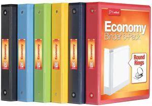 3 Ring Binders, 1.5 Inch, Round Rings, Holds 350 Sheets, ClearVue Presentation View, Non-Stick, Assorted Bright Colors, 6 Pack (79557) 3 Ring Binders, 1.5 Inch, Round Rings, Holds 350 Sheets, ClearVue Presentation View, Non-Stick, Assorted Bright Colors, 6 Pack (79557)