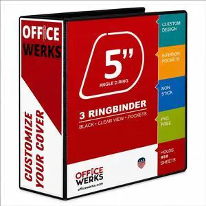 3 Binders, 5" Capacity D-Rings, 8.5" x 11" Presentation Folder with Pockets, Durable Non-Stick Clear Cover for Documents, Files, Projects (Black) 3 Binders, 5" Capacity D-Rings, 8.5" x 11" Presentation Folder with Pockets, Durable Non-Stick Clear Cover for Documents, Files, Projects (Black)