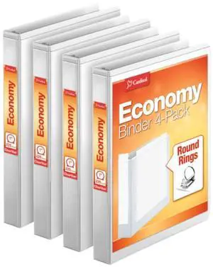 Economy 3 Ring Binder, 1 Inch, Presentation View, White, Holds 225 Sheets, Nonstick, PVC Free, 4 Pack of Binders (79510) Economy 3 Ring Binder, 1 Inch, Presentation View, White, Holds 225 Sheets, Nonstick, PVC Free, 4 Pack of Binders (79510)