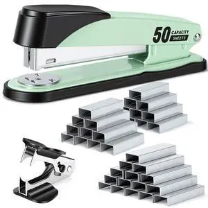 Stapler Heavy Duty, 2000 Staples and Staple Remover, Green 50 Sheet Capacity, No Jam, Full Strip, Non-Slip Office Stapler with Staples for Office, Classroom Stapler Heavy Duty, 2000 Staples and Staple Remover, Green 50 Sheet Capacity, No Jam, Full Strip, Non-Slip Office Stapler with Staples for Office, Classroom