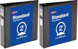 Standard View 3 Ring Binder, 2" Round Rings, 375-Sheet Capacity, 2.8 Inch Wide Spine, 1 Black Binder, Ideal for Lightweight Organization and Occasional Referencing (05730) (Pack of 2) Standard View 3 Ring Binder, 2" Round Rings, 375-Sheet Capacity, 2.8 Inch Wide Spine, 1 Black Binder, Ideal for Lightweight Organization and Occasional Referencing (05730) (Pack of 2)