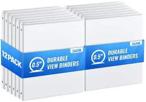 Bulk 12 Pack 0.5-inch 3 Ring Binders -Durable 1/2'' Binders with Roung Ring Binder, Large 100 Sheet Capacity, Fit 8.5" x 11" US Letter Size Paper, White (0.5'' White - 12 Packs) Bulk 12 Pack 0.5-inch 3 Ring Binders -Durable 1/2'' Binders with Roung Ring Binder, Large 100 Sheet Capacity, Fit 8.5" x 11" US Letter Size Paper, White (0.5'' White - 12 Packs)