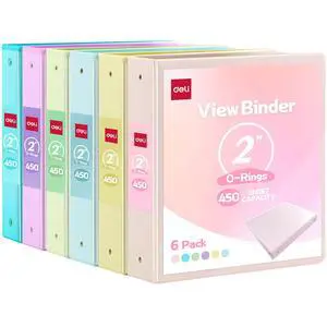 2-inch 3 Ring Binder 6 Pack,11" x 8.5" US Letter Size 2 inch Binders with 2 Interior Pockets, 450 Sheets Capacity,Assorted 6 Pastel Colors 2-inch 3 Ring Binder 6 Pack,11" x 8.5" US Letter Size 2 inch Binders with 2 Interior Pockets, 450 Sheets Capacity,Assorted 6 Pastel Colors