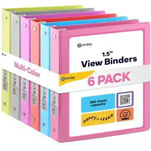 1.5 Inch Binder (6 Pack - Assorted Colors) 3 Ring Binder 1.5 inch with Clear View Cover and 2 Inside Pocket - for Letter Size 8.5 x 11'' Paper, Ideal for School Supplies, Office, and Home 1.5 Inch Binder (6 Pack - Assorted Colors) 3 Ring Binder 1.5 inch with Clear View Cover and 2 Inside Pocket - for Letter Size 8.5 x 11'' Paper, Ideal for School Supplies, Office, and Home