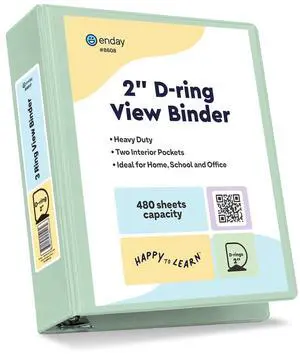 2 Inch Binder, Green - 2 Inch 3 Ring Binder, D-Ring Pastel with Clear View Cover for Letter Size 8.5 x 11'' Paper & 2 Inside Pockets, Ideal for School Supplies, Office, and Home 2 Inch Binder, Green - 2 Inch 3 Ring Binder, D-Ring Pastel with Clear View Cover for Letter Size 8.5 x 11'' Paper & 2 Inside Pockets, Ideal for School Supplies, Office, and Home