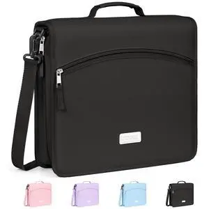 Zipper Binder Bag, 2-Inch 3 Ring Binder with Shoulder Strap & Handle 600-Sheet Capacity, 5-Tab Accordion File Organizer, Multi-Pocket Organizer for Middle School College Supplies, Black Zipper Binder Bag, 2-Inch 3 Ring Binder with Shoulder Strap & Handle 600-Sheet Capacity, 5-Tab Accordion File Organizer, Multi-Pocket Organizer for Middle School College Supplies, Black