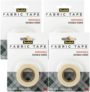 Removable Fabric Tape, 3/4 in x 180 in (15 ft), 4 Rolls Double-Sided Hemming and Fabric Repair Tape for Clothes, Crafts, Costumes, and Décor, No-Sew, Reusable, Removable and Fabric-Safe Removable Fabric Tape, 3/4 in x 180 in (15 ft), 4 Rolls Double-Sided Hemming and Fabric Repair Tape for Clothes, Crafts, Costumes, and Décor, No-Sew, Reusable, Removable and Fabric-Safe