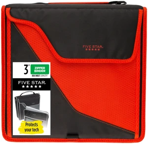 Zipper Binder, 3 Inch 3-Ring Binder with D Rings, Removable Padded Case, 5-Tab Expanding File and Multi-Use Strap, 850 Sheet Capacity, Red/Black (29296CE8) Zipper Binder, 3 Inch 3-Ring Binder with D Rings, Removable Padded Case, 5-Tab Expanding File and Multi-Use Strap, 850 Sheet Capacity, Red/Black (29296CE8)