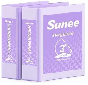 3 Ring Binder 3 Inch D Ring, Clear View Binder Three Ring PVC-Free (Fit 8.5x11 Inches) for School or Office Supplies, Purple, 2 Pack 3 Ring Binder 3 Inch D Ring, Clear View Binder Three Ring PVC-Free (Fit 8.5x11 Inches) for School or Office Supplies, Purple, 2 Pack