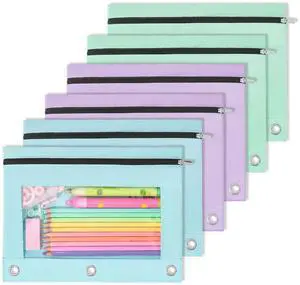 Pencil Pouch for 3 Ring Binder, 6 Pack Zipper Binder Pouches, 2 Light Blue, 2 Light Purple & 2 Light Green, Pencil Bag Organizer for School Supplies, Students & Office Use Pencil Pouch for 3 Ring Binder, 6 Pack Zipper Binder Pouches, 2 Light Blue, 2 Light Purple & 2 Light Green, Pencil Bag Organizer for School Supplies, Students & Office Use