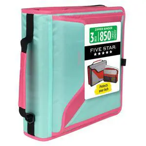 Zipper Binder, 3-Inch D-Ring Case Binder, 850-Sheet Capacity, Multiple Pockets, Front 5-Tab Expanding File, Removable Padded Case and Shoulder Strap, Taffy Twist (292960L) Zipper Binder, 3-Inch D-Ring Case Binder, 850-Sheet Capacity, Multiple Pockets, Front 5-Tab Expanding File, Removable Padded Case and Shoulder Strap, Taffy Twist (292960L)